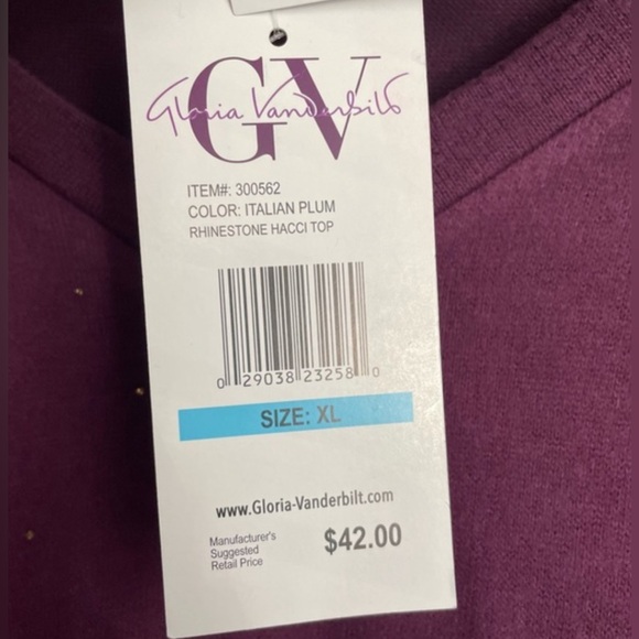 84. NWT Gloria Vanderbilt Rhinestone Hacci Top Italian Plum - Picture 7 of 8
